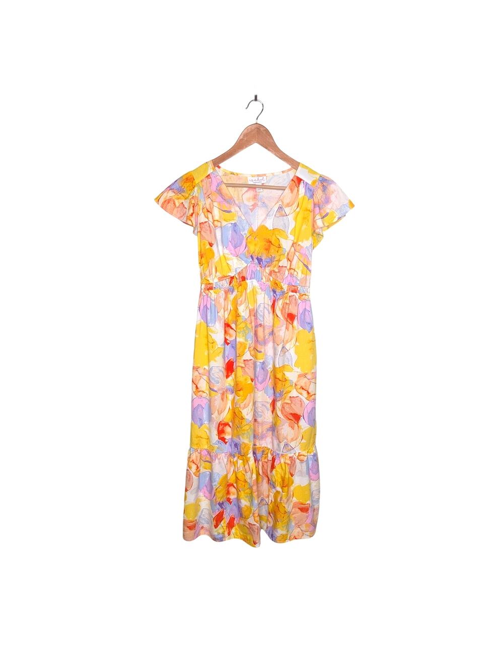 Isabel Maternity by Ingrid & Isabel Flutter Sleeve Midi Dress XS Yellow Floral